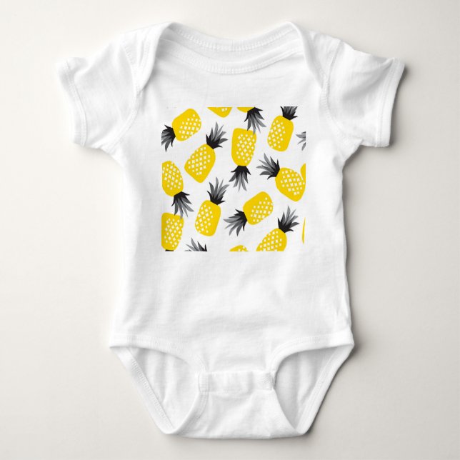 Pineapple Texture, Vintage Summer Pattern. Baby Bodysuit (Front)