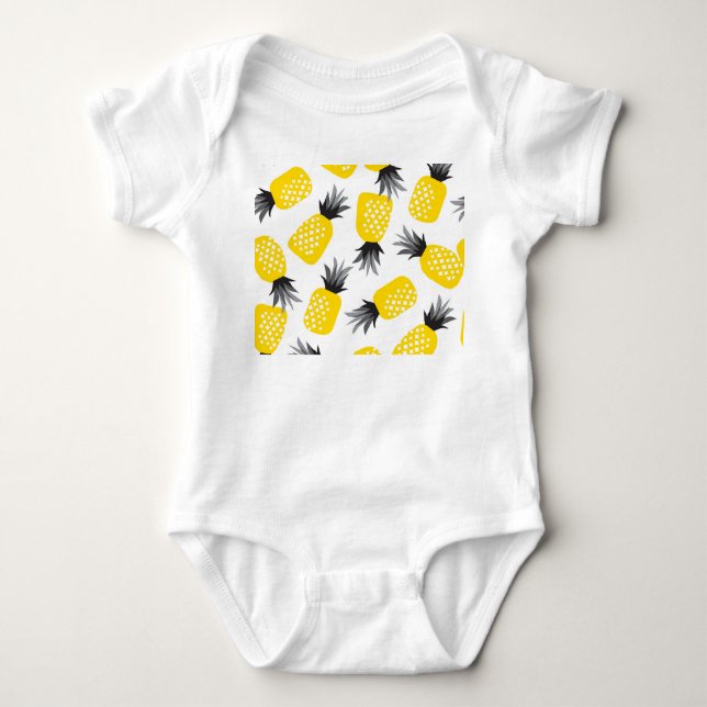 Pineapple Texture, Vintage Summer Pattern. Baby Bodysuit (Front)