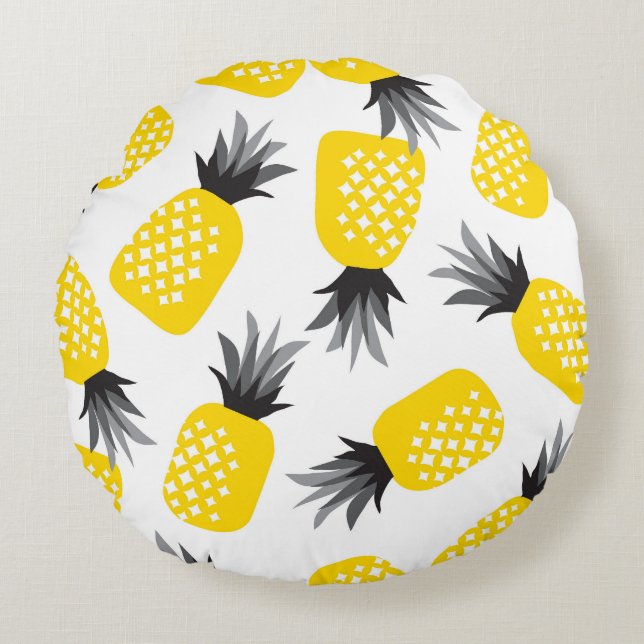 Pineapple Texture, Vintage Summer Pattern. Round Cushion (Front)