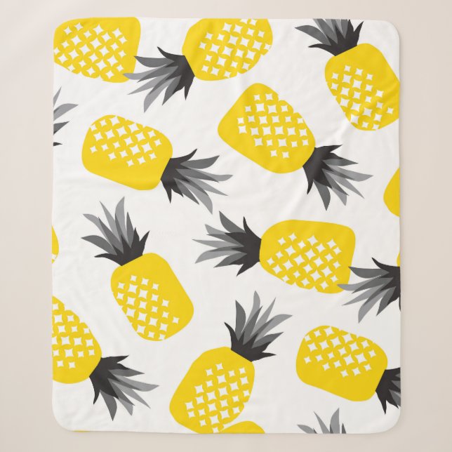 Pineapple Texture, Vintage Summer Pattern. Sherpa Blanket (Front)