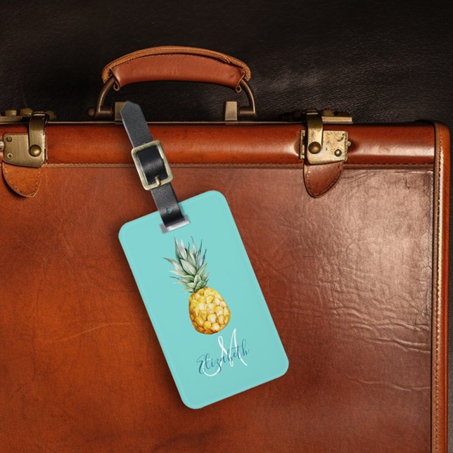 Pineapple Trendy Summer Monogram Luggage Tag (Creator Uploaded)