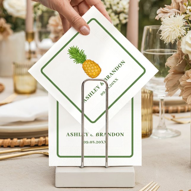 Pineapple Tropical Beach Coastal Retro Wedding Napkin (Creator Uploaded)
