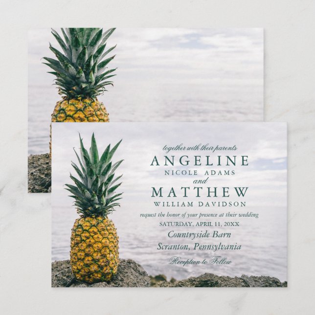 Pineapple Tropical Beach Destination Wedding Card (Front/Back)