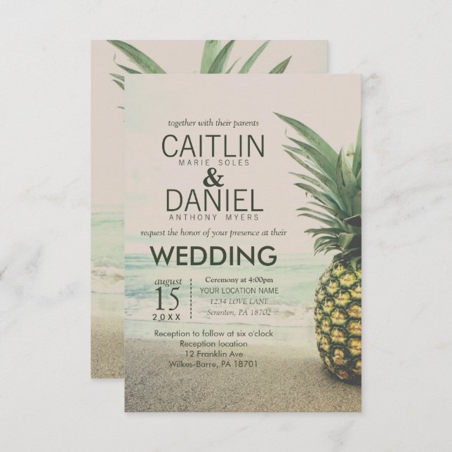 Pineapple Tropical Beach Destination Wedding Card (Front/Back)
