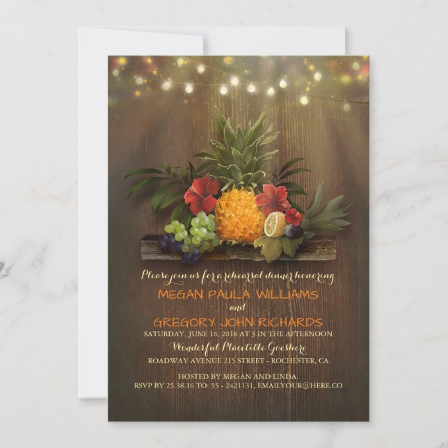 Pineapple Tropical Beach Lights Rehearsal Dinner Invitation (Front)