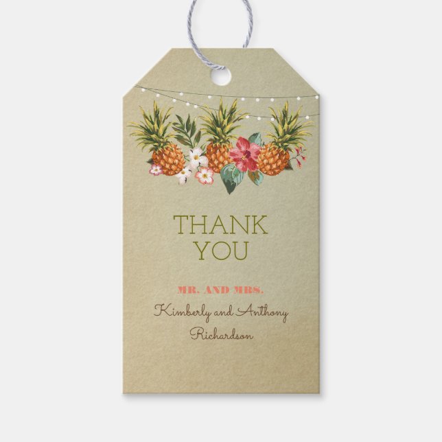 pineapple tropical beach wedding gift tags (Front)