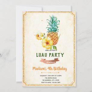 Pineapple tropical birthday invitation card