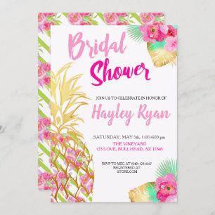 Pineapple Tropical Botanical Bridal Luau Invitation