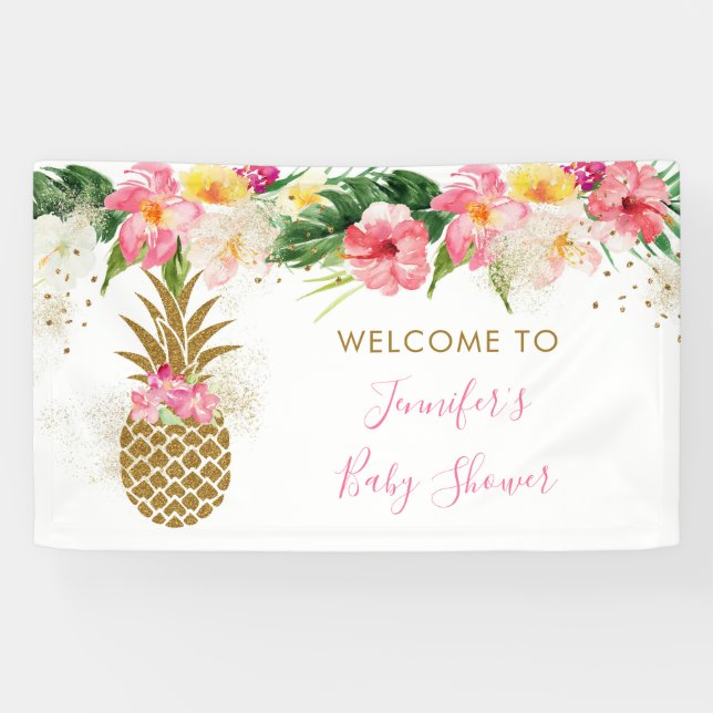 Pineapple Tropical Floral Baby Shower Banner (Horizontal)