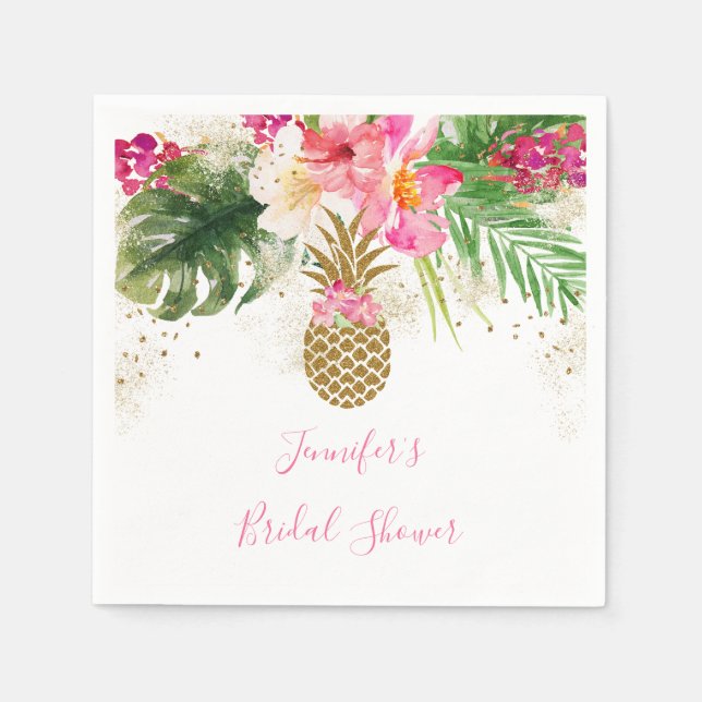 Pineapple Tropical Floral Bridal Shower Napkin (Front)