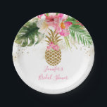Pineapple Tropical Floral Bridal Shower Paper Plate<br><div class="desc">This summery bridal shower paper plate has beautiful tropical watercolor flowers with faux gold glitter confetti and a faux gold glitter pineapple. Coordinating pink calligraphy compliments the lovely floral design.</div>
