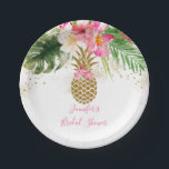 Pineapple Tropical Floral Bridal Shower Paper Plate<br><div class="desc">This summery bridal shower paper plate has beautiful tropical watercolor flowers with faux gold glitter confetti and a faux gold glitter pineapple. Coordinating pink calligraphy compliments the lovely floral design.</div>