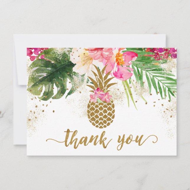Pineapple Tropical Floral Bridal Shower Thank You (Front)