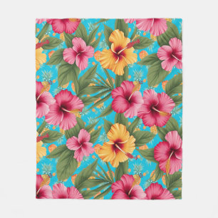 Pineapple tropical floral fleece blanket
