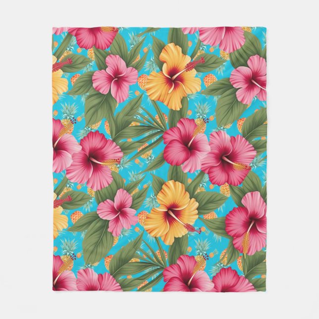 Pineapple tropical floral fleece blanket (Front)