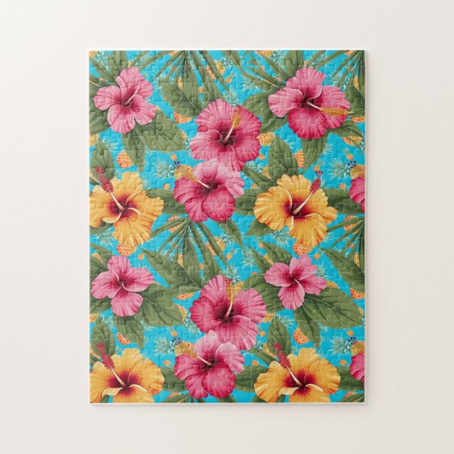Pineapple tropical floral jigsaw puzzle (Vertical)