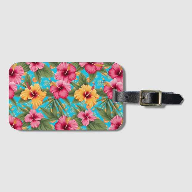 Pineapple tropical floral luggage tag (Front Horizontal)