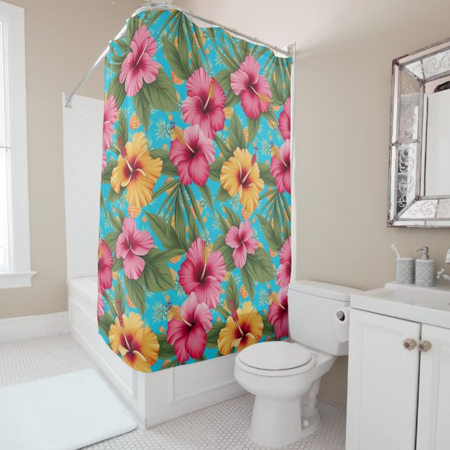 Pineapple tropical floral shower curtain (In Situ)