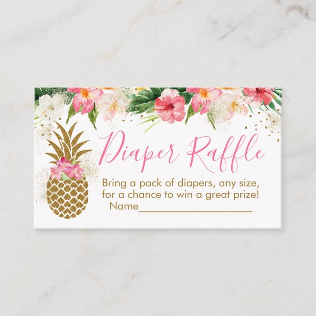 Pineapple Tropical Floral Shower Diaper Raffle Enclosure Card (Front)