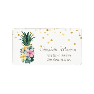 Pineapple Tropical Flowers,Faux Gold Foil Confetti Label