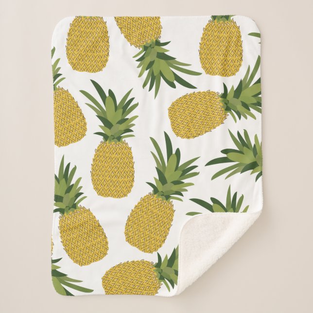 Pineapple Tropical Fruit Design Sherpa Blanket (Front)