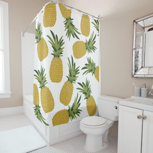 Pineapple Tropical Fruit Design Shower Curtain (In Situ)
