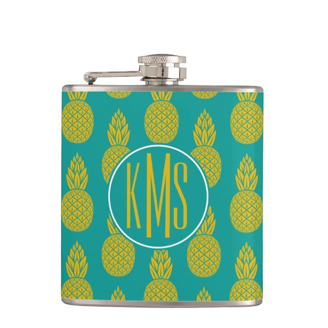 Pineapple Tropical Fruit | Monogram Hip Flask (Front)