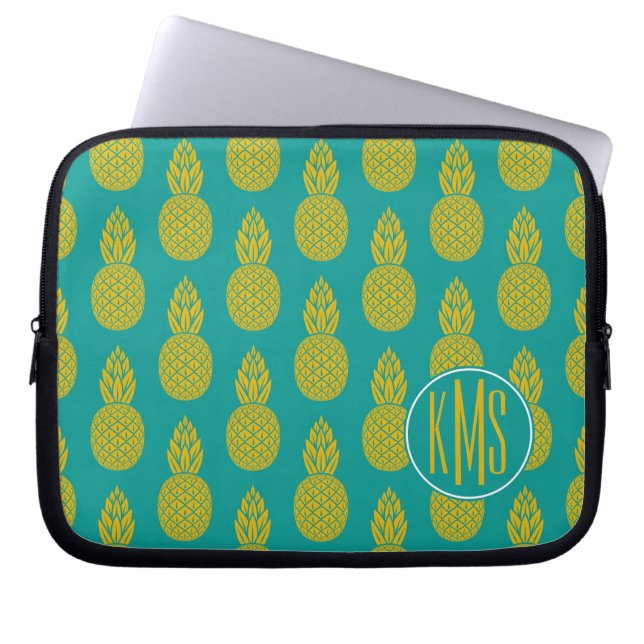 Pineapple Tropical Fruit | Monogram Laptop Sleeve (Front)