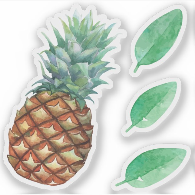 Pineapple Tropical fruits & leaf watercolor paint (Front)