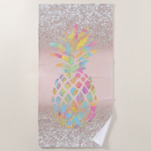 Pineapple Tropical Glitter Bokeh Beach Towel