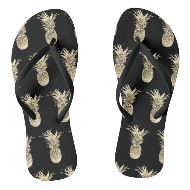 Pineapple Tropical Gold Black Pattern Jandals (Footbed)