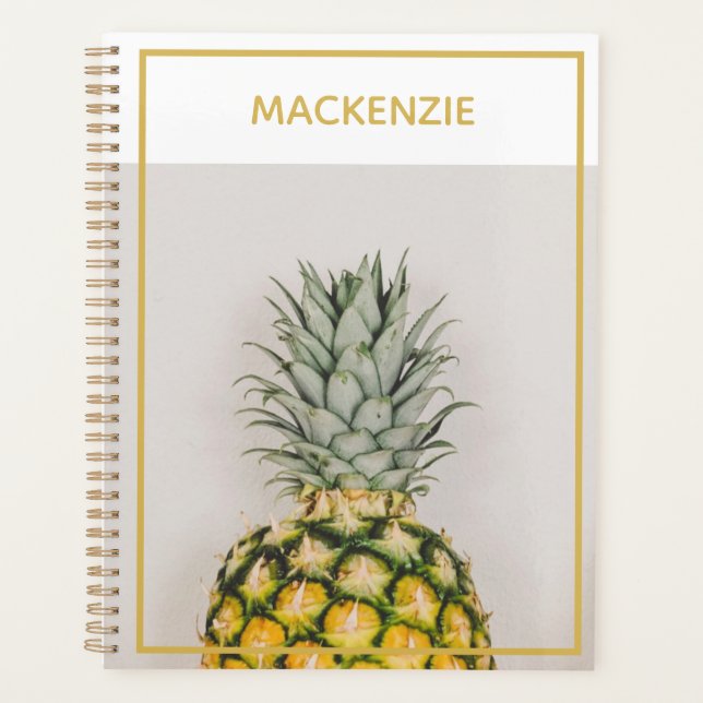 Pineapple Tropical Gold Personalised Name Planner (Front)
