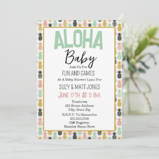 Pineapple Tropical Luau Hawaiian Aloha Baby Shower Invitation