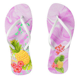Pineapple Tropical Pink Agate Flip Flops
