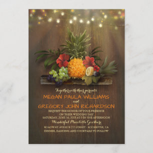 Pineapple Tropical String Lights Beach Wedding Invitation