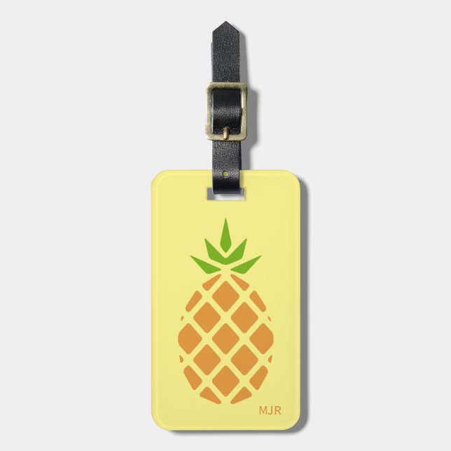 Pineapple Tropical Summer Custom Monogram Option Luggage Tag (Front Vertical)