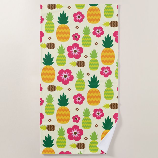 Pineapple Tropical Summer Seamless Pattern Beach Towel (Front)