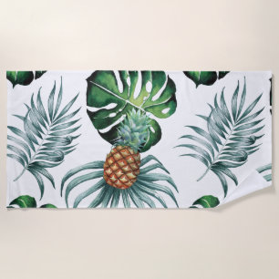Pineapple Tropical Watercolor Jungle Palm Pattern Beach Towel