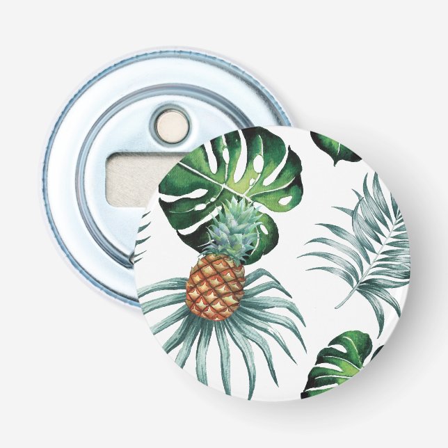 Pineapple Tropical Watercolor Jungle Palm Pattern Bottle Opener (Front)