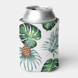 Pineapple Tropical Watercolor Jungle Palm Pattern Can Cooler