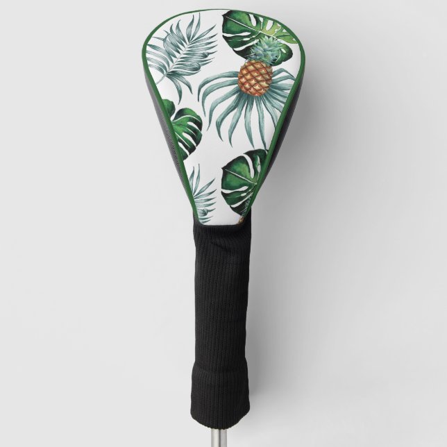 Pineapple Tropical Watercolor Jungle Palm Pattern Golf Head Cover (Front)