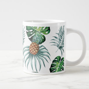 Pineapple Tropical Watercolor Jungle Palm Pattern Large Coffee Mug