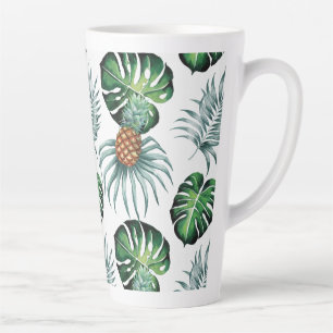 Pineapple Tropical Watercolor Jungle Palm Pattern Latte Mug
