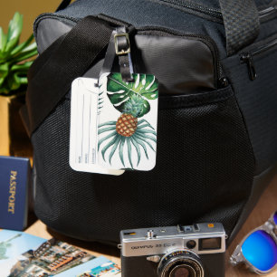 Pineapple Tropical Watercolor Jungle Palm Pattern Luggage Tag
