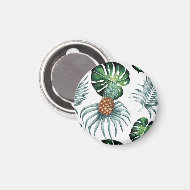 Pineapple Tropical Watercolor Jungle Palm Pattern Magnet (Front/Back)