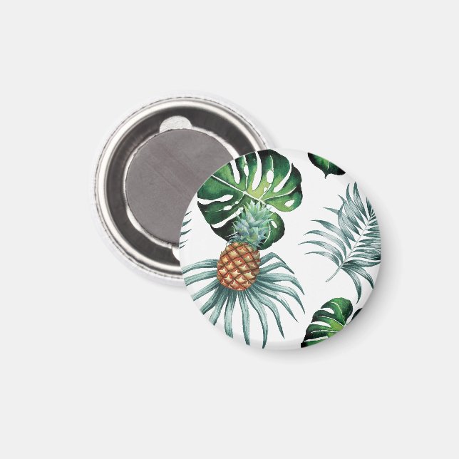 Pineapple Tropical Watercolor Jungle Palm Pattern Magnet (Front/Back)