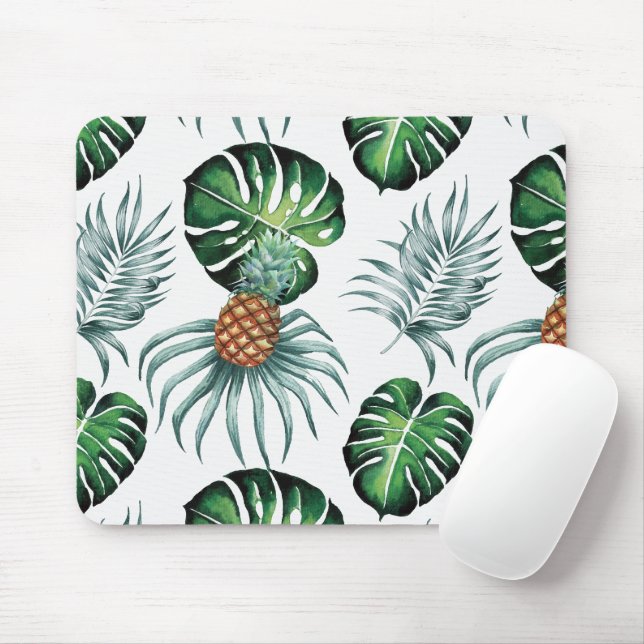 Pineapple Tropical Watercolor Jungle Palm Pattern Mouse Pad (With Mouse)
