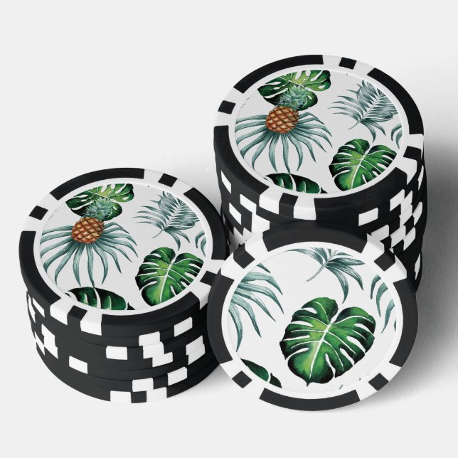 Pineapple Tropical Watercolor Jungle Palm Pattern Poker Chips (Stack)