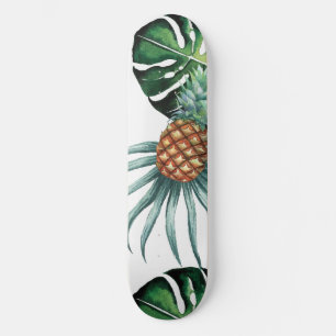 Pineapple Tropical Watercolor Jungle Palm Pattern Skateboard