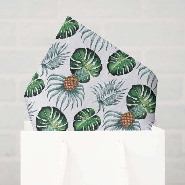 Pineapple Tropical Watercolor Jungle Palm Pattern Tissue Paper (Gift Bag)